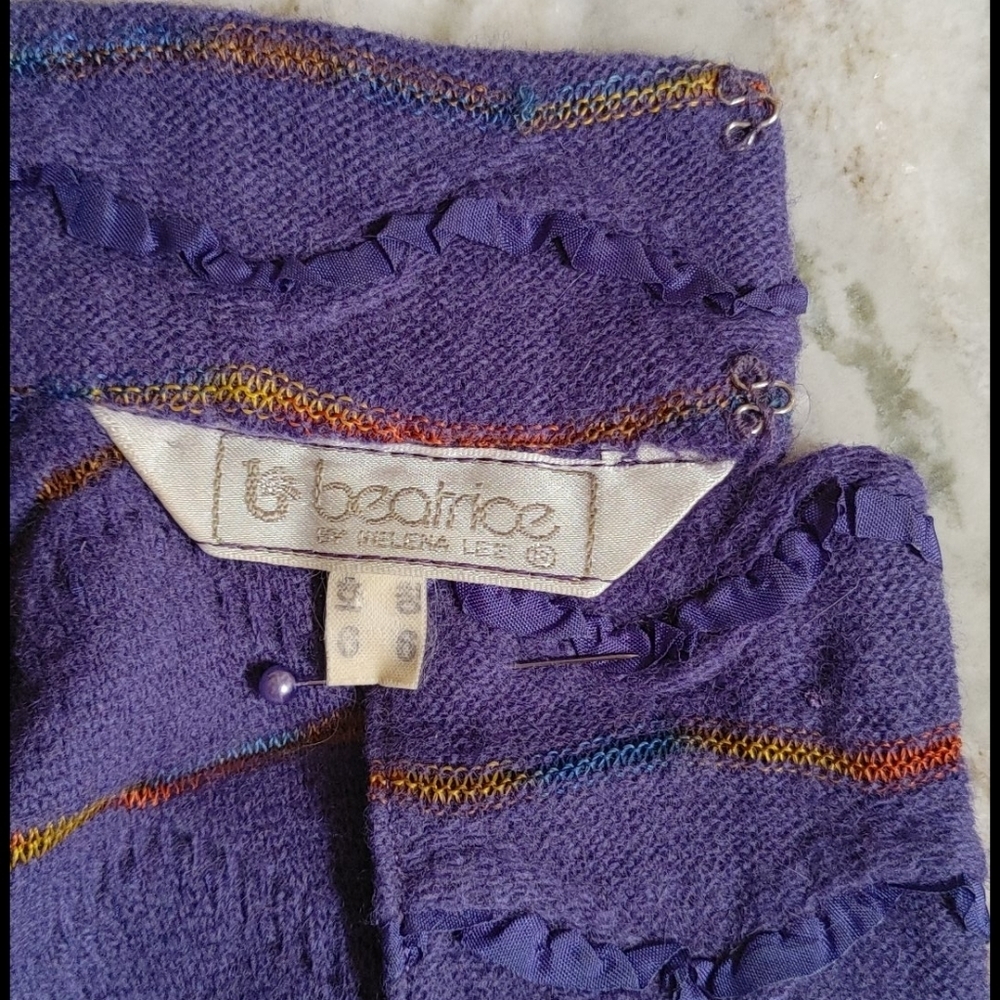 Vintage 80s Purple Long Shift Dolman Sleeves Dress with Texture - Picture 15 of 16